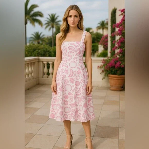 Amanda Uprichard Posey Pink Macedonia Midi Dress Size XS Coastal Prep Summer NWT